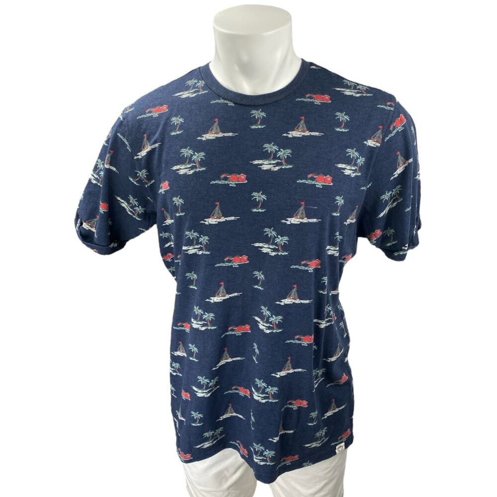 Free Planet Men's Blue Graphic Print Short Sleeve Crew Neck T Shirt Tee Top XL